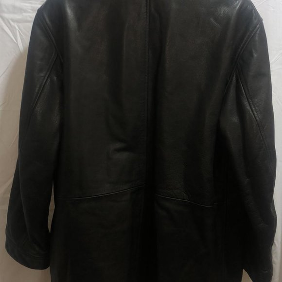 M/L Armani Collezioni MEN Black Real Leather Heavy Long Coat lo Jacket ITALY - Picture 10 of 14